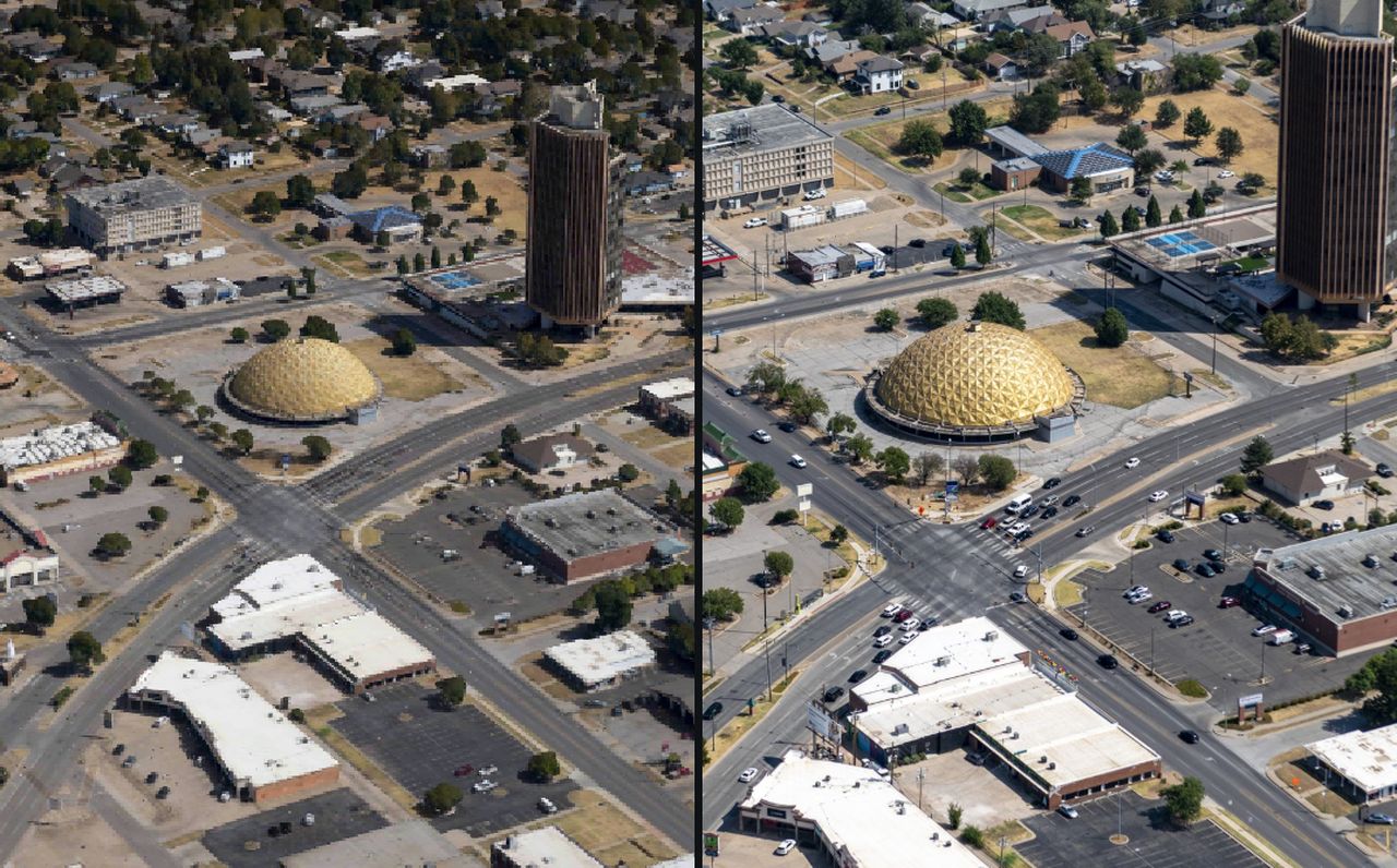 The viewer showing the Gold Dome 3D model beside the oblique photograph of the same view