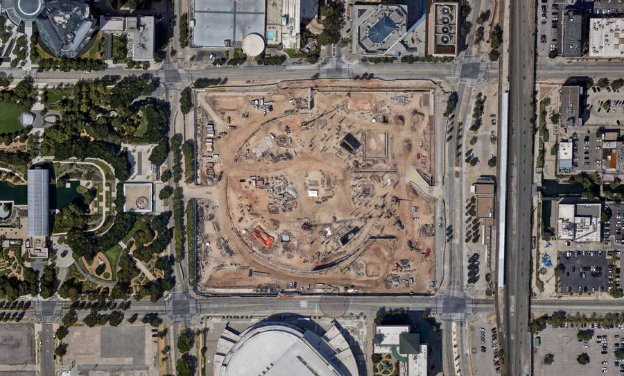 A current orthomosaic of downtown Oklahoma City with the arena site under construction